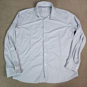 Porter & Ash Kinetic Stretch Men XL Blue White Striped Button Down Shirt*measure